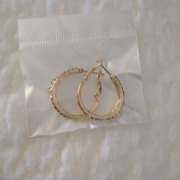 Gold-plated Rhinestone Hoop Earrings - Picture 1 of 4
